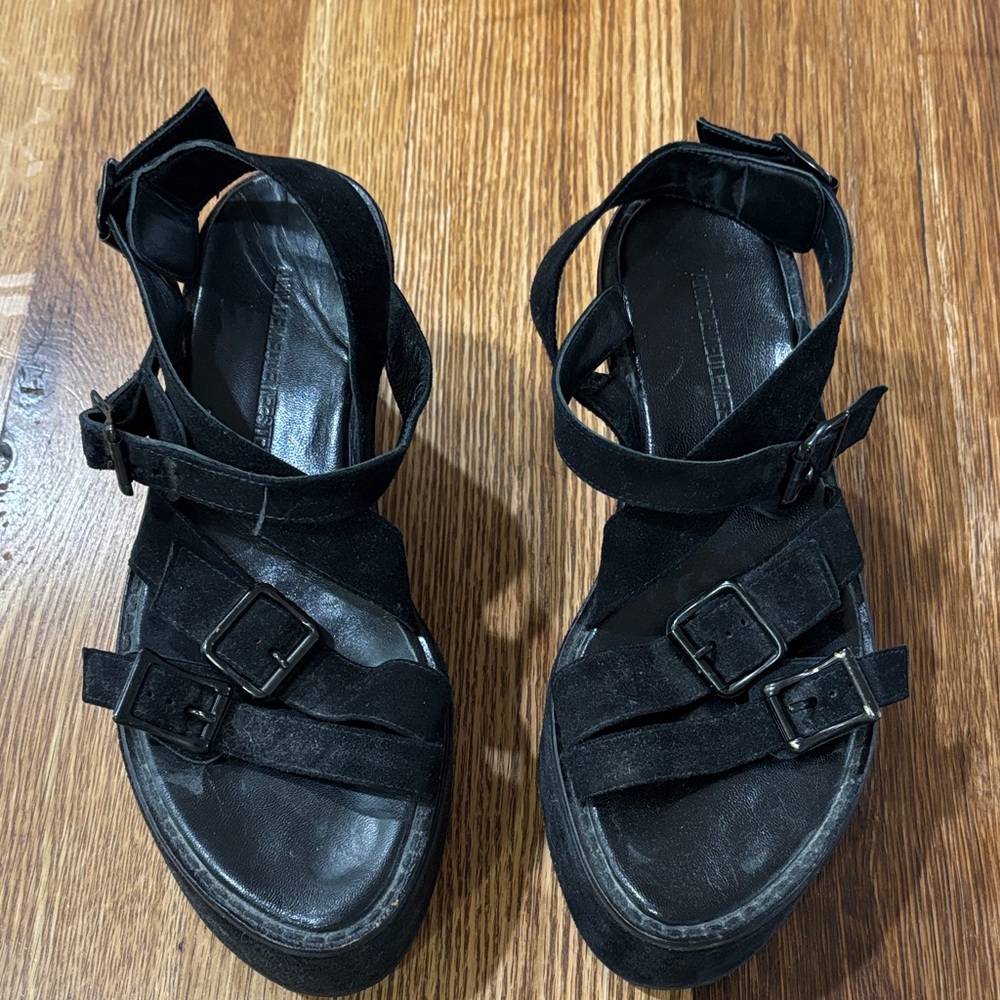 Ann Demeulemeester black suede platform sandal